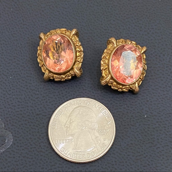 Vintage Morganite Glass 925 Clip On Earrings - Picture 6 of 16